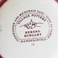 Herendi Village Pottery, majolika reggeliző készlet, kézzel festett kerámia, , Jelzett. Kopásnyomokk...