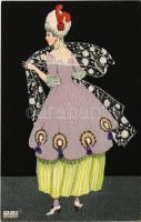 Viennese Art Nouveau fashion lady. B.K.W.I. 384-5. s: Mela Koehler