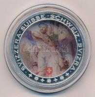 Svájc DN "A Szent Család" ezüstözött Cu multicolor emlékérem tanúsítvánnyal (40mm) T:PP kis patina Switzerland ND "Holy Family" silver plated Cu multicolor medallion with certificate (40mm) C:PP small patina