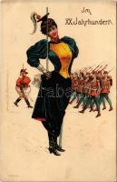 Im XX. Jahrhundert / A XX. században - Női hadsereg. Feminista képeslap / In the 20th century - Womens army. Feminist art postcard. E.A. Schwerdtfeger & Co. No. 3219. litho (EK)