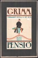 (Galambos Margit (?-?): "Grimm Pensió, Budapest Vigadó ucca 2., art deco plakát- vagy reklám vázlat. Tempera, ceruza, papír, papírra kasírozva, jelzett, 24,5x15 cm