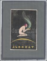 Galambos Margit (?-?): Áldozat, art deco könyvborító- vagy reklámterv, 1924. Tempera, ceruza, papír, papírra kasírozva, jelzett a hártyapapírhoz erősített kartonon, 22x14,5 cm