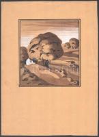 Galambos Margit (?-?): Mesebeli táj, 1923. Akvarell, ceruza, papír, jelzett, 15x13,5 cm