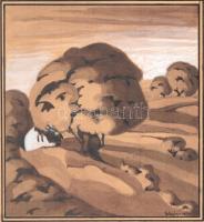 Galambos Margit (?-?): Mesebeli táj, 1923. Akvarell, ceruza, papír, jelzett, 15x13,5 cm