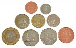 Gibraltár 2001-2008. 1p-2P (9xklf, közte 4db forgalmi emlékérme) T:1,1- Gibraltar 2001-2008. 1 Penny - 2 Pound (9xdiff, within 4pcs circulating commemorative coins) C:UNC,AU