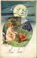 1900 Szerelmes üdvözlőlap / Love greeting with Cupid. Kranke Herzen Serie 39. Kunsverlag Rafael Neuber litho s: R. Kratki (EK)