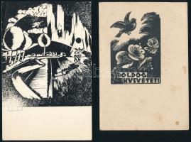 5 db ex libris és alkalmi kisgrafika, vegyes állapotban, 12x10 cm és 17,5x11 cm között