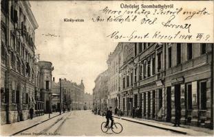 1904 Szombathely, Király utca, Kohn és Társa üzlete, kerékpáros. Steiner Testvérek kiadása (kis szakadás / small tear)