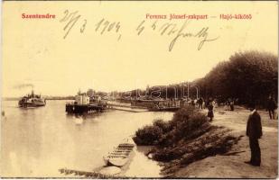 1909 Szentendre, Ferenc József rakpart, Hajókikötő, gőzhajó. W.M.F. 376.