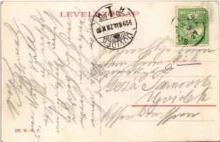 1909 Szentendre, Ferenc József rakpart, Hajókikötő, gőzhajó. W.M.F. 376