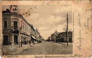 1904 Hódmezővásárhely, Andrássy utca, üzletek. Grossmann Benedek utóda kiadása (EB)