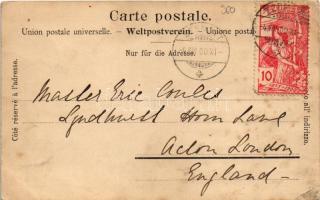 1900 Gruss aus den Bergen! Bernhardiner / St. Bernard dog (kis szakadás / small tear)