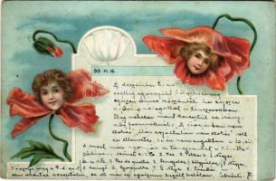 1899 (Vorläufer) Children art postcard, flowers. Art Nouveau, litho (fl)