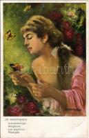 Schmetterlinge / Motylkové / Les papillons / Pillangók / Lady art postcard s: M. Martinková (EB)