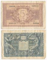 Olaszország 1944. 5L + 1944. 10L T:III,III- Italy 1944. 5 Lire + 1944. 10 Lire C:F,VG