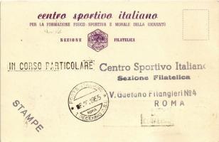 1955 Roma, Decennio del Centro Sportivo Italiano. Sezione Filatelica / Decade of the Italian Sports ...