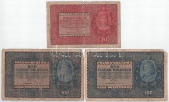 Lengyelország 1919. 20M + 100M (2x) T:III-,IV Poland 1919. 20 Marek + 100 Marek (2x) C:VG,G