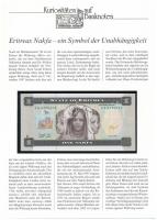 Eritrea 1997. 1N, német nyelvű &quot;Kuriositäten auf Banknoten&quot; tájékoztatólappal T:I Eritrea 1997. 1 Nakfa, with &quot;Kuriositäten auf Banknoten&quot; german language information sheet C:UNC