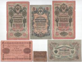 Orosz Birodalom 1905-1918. 3R-100R (6db, 5xklf) T:III,III- Russian Empire 1905-1918. 3 Rubles - 100 Rubles (6pcs, 5xdiff) C:F,VG