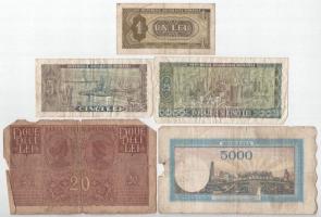 Románia 1917. 20L (Német megszállás) + 1943. 5000L + 1966. 1L + 5L + 25L T:III-IV
Romania 1917. 20 ...