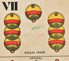 Piatnik magyar kártya, 32 lapos, kopott adóbélyeggel, 1920 körül, 12x8 cm, fém dobozban