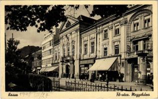 1940 Kassa, Kosice; Fő utca, Megyeháza, Freudenfeld Oszkár hentes üzlete / main street, county hall, butcher shop (EK)