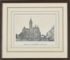 Cca. 1850 Medve Imre (1818-1878): Kassai S. Erzsébet-Egyház. Acélmetszet, jelzett a metszeten, dekoratív üvegezett fa keretben, kissé foltos, 13x19 cm
