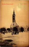 1907 Rimaszombat, Rimavská Sobota; Református templom, Weisz Károly üzlete, piac. W.L. 586. / Calvinist church, shops, market (fl)