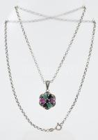 Ezüst(Ag) nyaklánc gyökérzafírral és rubinnal, jelzett, h: 60 cm, bruttó: 16,27 g