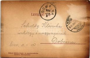 1906 Rimaszombat, Rimavská Sobota; Kossuth utca, Hollósy J. üzlete, Első Gömör Megyei Temetkezési Vá...