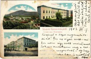 1903 Körmöcbánya, Kremnitz, Kremnica; Városi iskolák, M. kir. állami főreáltanoda, látkép. Paxner J. és Biron H. kiadása / schools, general view (EM)