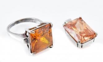 Ezüst(Ag) gyűrű és medál narancssárga kővel, jelzett, méret: 60, bruttó: 17,42 g