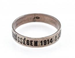 Ezüst(Ag) I. világháborús gyűrű, jelzett, méret: 58, nettó: 2,4 g