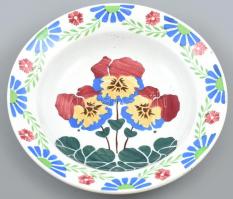 Wilhelmsbur népi fajansz tányér, kopásokkal, jelzett d: 23 cm