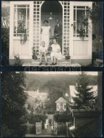 cca 1925 Erdélyi magyar család portréja és lakóháza (villája), Beszterce/Bistritz/Bistrita, 2 db fotólap és az egyikhez negatív, 9x13,5 cm / 1918 2 photocards and a negative of Hungarian family and their house, Bistrita, Transylvania