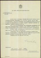 Keresztes-Fischer Ferenc belügyminiszter aláírása hivatalos levélen