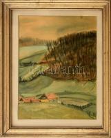 Papp László (1922-): Táj. Akvarell, papír, jelzett, üvegezett fa keretben, 39x29 cm