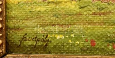 Szentpály Zoltán (?-?): Szénaboglyák. Olaj, falemez, jelzett,t, kissé sérült keretben, 10x13 cm