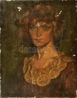 Jelzés nélkül: Női portré, olaj, vászon, sérült, 47x36 cm