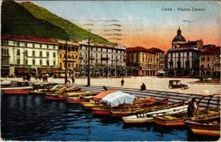 1927 Como, Piazza Cavour / square, automobile, tram, boats (EK)