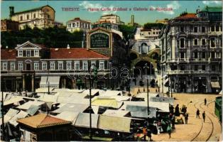 Trieste, Trieszt; Piazza Carlo Goldoni e Galleria di Montuzza / market, tram, shops (EK)