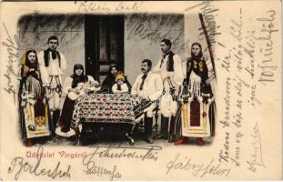 1902 Vinga, Üdvözlet Vingáról. Erdélyi népviselet, folklór / Greetings from Vinga! Transylvanian folklore, traditional costumes (EB)