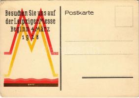 1928 Besuchen Sie uns auf der Leipziger Messe. Beginn 4. März / Leipzig Trade Fair advertising card s: Baus (EK)