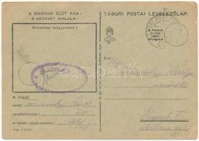 1942 Kézzel rajzolt Tábori Postai Levelezőlap az orosz frontról. "A magyar élet ára: a szovjet ...