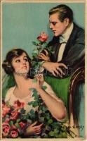Lady art postcard, romantic couple s: T. Earl Christy (EK)