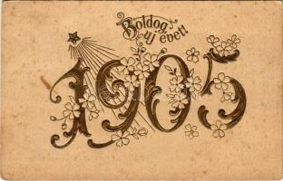 1905 Boldog Újévet! / New Year greeting art postcard. Emb. golden litho (fl)