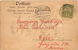 1905 Boldog Újévet! / New Year greeting art postcard. Emb. golden litho (fl)