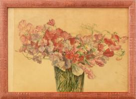 Jelzés nélkül, feltehetően 1900 körül működött festő: Virágcsendélet. Akvarell, papír. Üvegezett fakeretben. 29x41cm