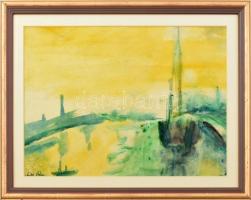 Antal Irén (1903-1999): Vitorlás a Dunán. Akvarell, papír, jelzett, üvegezett keretben, 25×35 cm