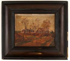 Urhegyi Alajos (1871-?): Alföldi táj. Olaj, karton, jelzett a hátoldalán, fakeretben, 17×23 cm